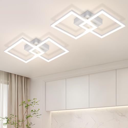 ZMH Deckenlampe LED Deckenleuchte Flur - 2ER Flurlampe Naturweiß 4000K Modern Design Weiß Schlafzimmerlampe 47CM Metall Quadratische 24W Deckebeleuchtung für Schlafzimmer Wohnzimmer Küche Büro von ZMH