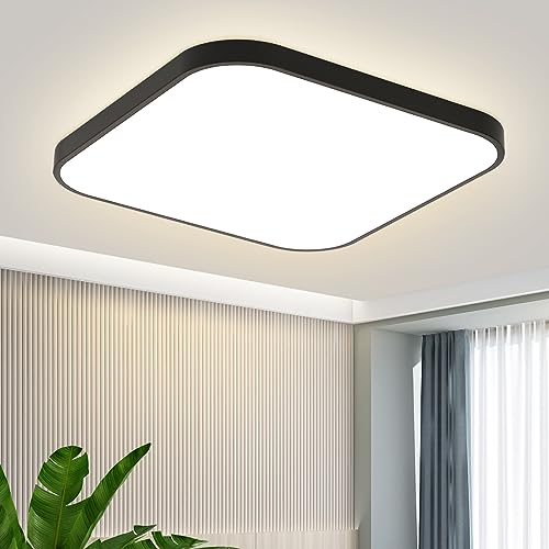 ZMH Deckenlampe LED Deckenleuchte Schlafzimmer - Schlafzimmerlampe Flach 27cm Küchenlampe Schwarz Badezimmerlampe Eckig Bad Deckenbeleuchtung IP44 Badlampe 4000K 19W für Küche Flur Badezimmer von ZMH