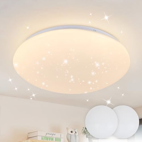 ZMH Deckenlampe LED Deckenleuchte Schlafzimmer - 2ER Ø30cm Schlafzimmerlampe Sternenhimmel Badlampe Warmweiß Rund Badezimmer Deckenbeleuchtung Küchenlampe 18W Flurlampe IP44 für Kinderzimmer Flur von ZMH