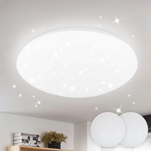 ZMH Deckenlampe LED Deckenleuchte Schlafzimmer - 2ER Ø30cm Schlafzimmerlampe Sternenhimmel Küchenlampe Rund 18W Badezimmer Deckenbeleuchtung Badezimmerlampe IP44 6000K für Kinderzimmer Küche Bad von ZMH