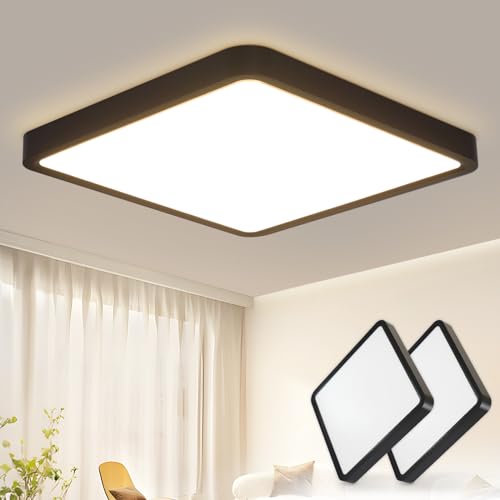 ZMH Deckenlampe LED Deckenleuchte Schlafzimmer - 2ER Schlafzimmerlampe Flach Küchenlampe Schwarz 23cm Badezimmer Deckenbeleuchtung Badezimmerlampe Warmweiß Badlampe Eckig IP44 23W für Küche Flur von ZMH