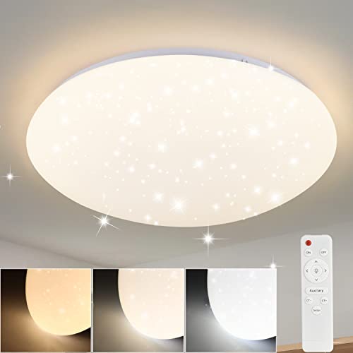 ZMH Deckenlampe LED Deckenleuchte Schlafzimmer - 37W Schlafzimmerlampe Sternenhimmel Dimmbar mit Fernbedienung Ø30cm Küchenlampe Deckenbeleuchtung Rund Flurlampe für Kinderzimmer Küche Flur Wohnzimmer von ZMH