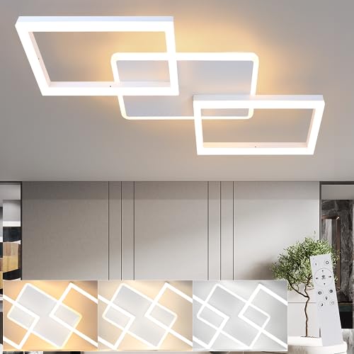 ZMH Deckenlampe LED Deckenleuchte Schlafzimmer - Dimmbar Wohnzimmerlampe 48W mit Fernbedienung Modern Quadratisch Design aus Metall Schlafzimmerlampe Weiß für Wohnzimmer Küche Esszimmer Kinderzimmer von ZMH