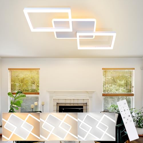 ZMH Deckenlampe LED Deckenleuchte Wohnzimmer - Wohnzimmerlampe Schlafzimmer Dimmbar Schlafzimmerlampe 48W Modern mit Fernbedienung Quadratisch Design Deckenbeleuchtung Metall Weiß für Küche Esszimmer von ZMH