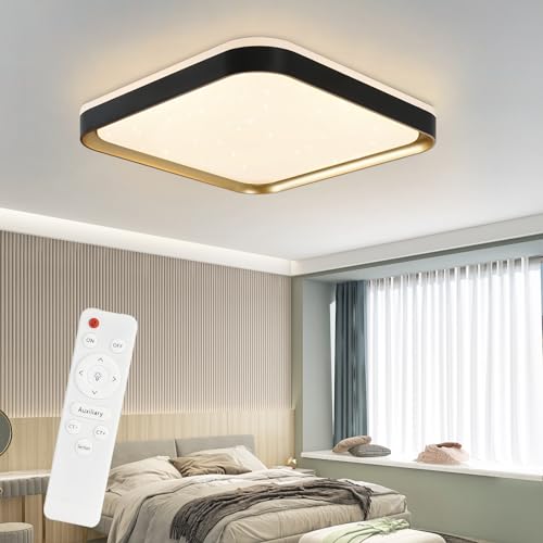 ZMH Deckenlampe LED Deckenleuchte Schlafzimmer - Ø30cm Schlafzimmerlampe Dimmbar mit Fernbedienung 32W Flur Deckenbeleuchtung Schwarz Gold Flurlampe Modern Küchenlampe Quadratisch für Wohnzimmer Küche von ZMH