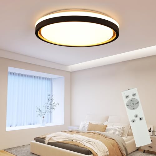 ZMH Deckenlampe LED Deckenleuchte Schlafzimmer - Ø30cm Schlafzimmerlampe Dimmbar mit Fernbedienung 18W Wohnzimmer Deckenbeleuchtung Schwarz Gold Küchenlampe Modern Wohnzimmerlampe Rund für Küche Flur von ZMH