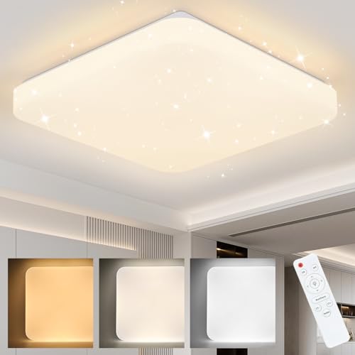 ZMH Deckenlampe LED Deckenleuchte Schlafzimmer - Schlafzimmerlampe Sternenhimmel Dimmbar mit Fernbedienung 37W Kinderzimmer Deckenbeleuchtung Küchenlampe Eckig Flurlampe 28cm für Wohnzimmer Küche Flur von ZMH