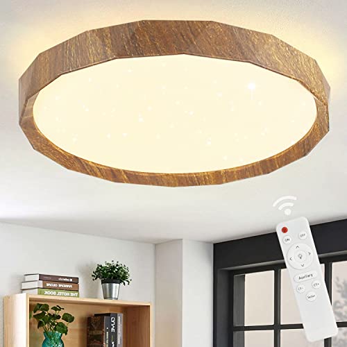 ZMH Deckenlampe LED Deckenleuchte Wohnzimmer - 43W Schlafzimmer Deckenbeleuchtung Ø40cm Wohnzimmerlampe Boho Rund Sternenhimmel Dimmbar mit Fernbedienung Modern Holzoptik für Küche Flur Esszimmer von ZMH