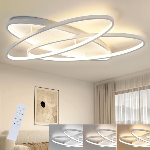 ZMH Deckenlampe LED Deckenleuchte Wohnzimmer - 76W Wohnzimmerlampe 2 Ring Dimmbar mit Fernbedienung Schlafzimmerlampe Modern Design Schlafzimmer Deckenbeleuchtung Küchenlampe Weiß von ZMH