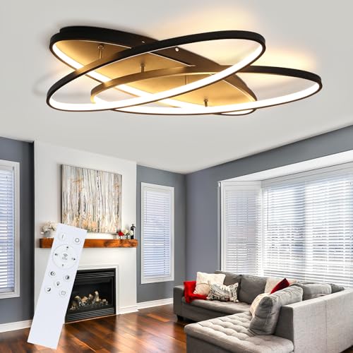 ZMH Deckenlampe LED Deckenleuchte Wohnzimmer - 76W Wohnzimmerlampe Schwarz Schlafzimmerlampe Dimmbar mit Fernbedienung Küchenlampe Modern Design Schlafzimmer Deckenbeleuchtung für Küche Flur Büro von ZMH