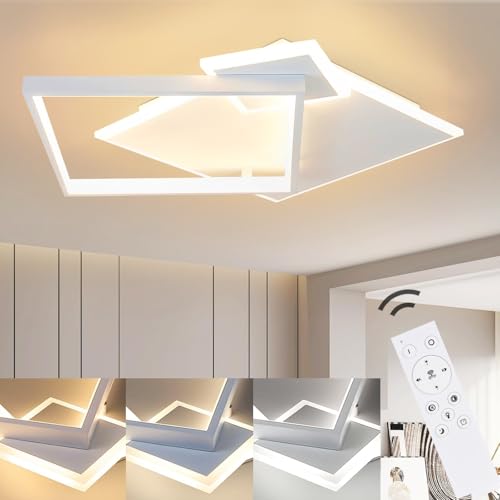 ZMH Deckenlampe LED Deckenleuchte Wohnzimmer - Dimmbar Wohnzimmerlampe 50W Modern Design mit Fernbedienung aus Metall Deckenbeleuchtung für Esszimmer Küche Jugendzimmer Schlafzimmer/Weiß von ZMH