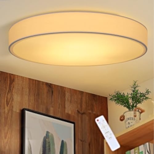 ZMH Deckenlampe LED Deckenleuchte Wohnzimmer Dimmbar mit Fernbedienung Rund Weiß Stoff Schlafzimmerlampe Lampe mit Stoffschirm Schlafzimmer Modern Stoffdeckenlampe für Küche Flur Ø38CM von ZMH