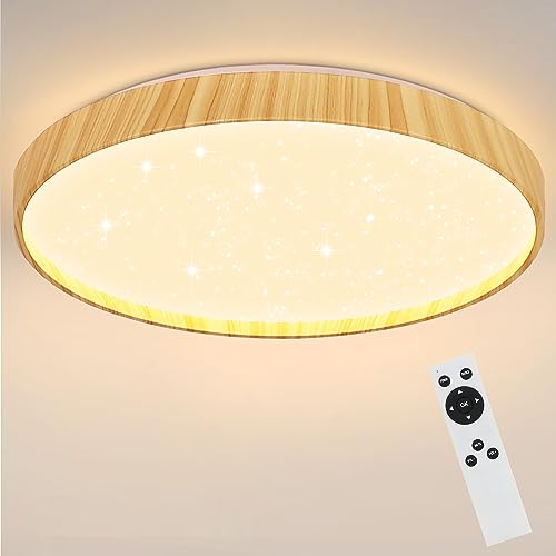 ZMH Deckenlampe LED Deckenleuchte Wohnzimmer - Ø40cm Schlafzimmer Modern Deckenbeleuchtung Dimmbar mit Fernbedienung Wohnzimmerlampe Rund Sternenhimmel Schlafzimmerlampe Holzoptik für Küche Flur von ZMH