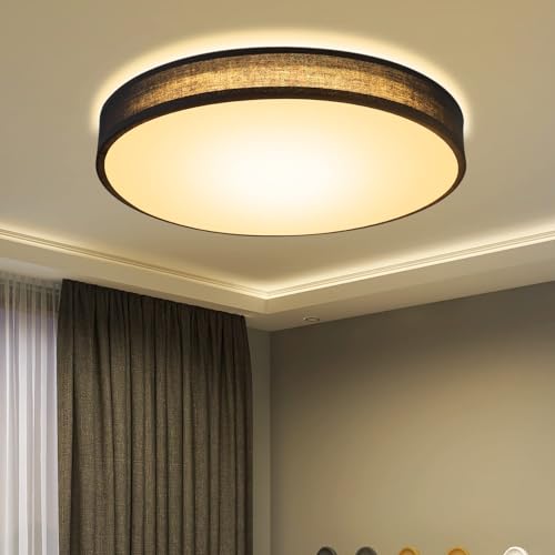 ZMH Deckenlampe LED Deckenleuchte Wohnzimmer Rund Schwarz Modern Stoff Schlafzimmerlampe 3000K 12W Warmweiß Lampe mit Stoffschirm Schlafzimmer Stoffdeckenlampe für Küche Flur Ø30CM von ZMH