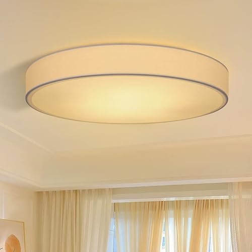 ZMH Deckenlampe LED Deckenleuchte Wohnzimmer Rund Weiß Modern Stoff Schlafzimmerlampe 3000K 12W Warmweiß Lampe mit Stoffschirm Schlafzimmer Lampenschirm Stoffdeckenlampe für Küche Flur Ø30CM von ZMH
