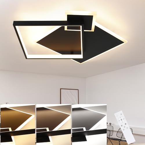 ZMH Deckenlampe LED Deckenleuchte Wohnzimmer - Schwarz Dimmbar 50W Wohnzimmerlampe Modern Design mit Fernbedienung aus Metall Deckenbeleuchtung für Esszimmer Küche Jugendzimmer Schlafzimmer von ZMH