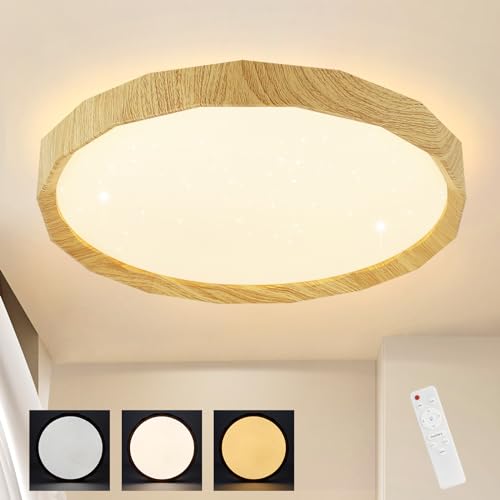 ZMH Deckenlampe LED Deckenleuchte Wohnzimmer - Wohnzimmerlampe Holzoptik Ø40cm Schlafzimmer Deckenbeleuchtung 43W Schlafzimmerlampe Dimmbar mit Fernbedienung Küchenlampe Boho Flurlampe für Küche Flur von ZMH