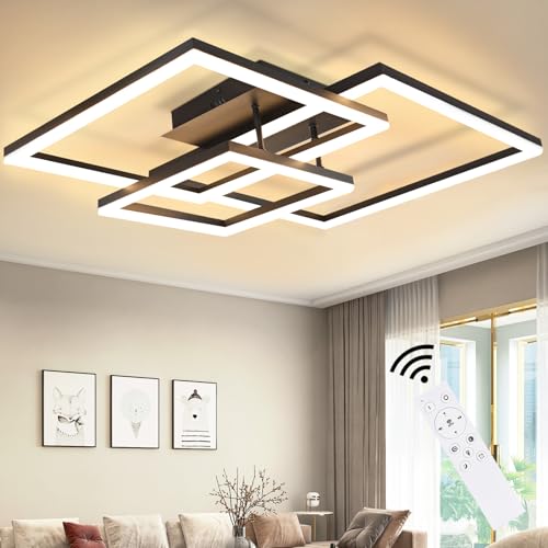 ZMH Deckenlampe LED Deckenleuchte Wohnzimmer - Wohnzimmerlampe Schwarz Dimmbar mit Fernbedienung 84W Schlafzimmerlampe Modern Schlafzimmer Deckebeleuchtung Geometrische für Küche Flur Büro Esszimmer von ZMH