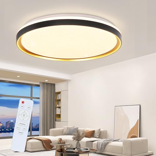 ZMH Deckenlampe LED Deckenleuchte Wohnzimmer - Wohnzimmerlampe Schwarz Gold Ø40cm Schlafzimmerlampe Dimmbar mit Fernbedienung 21W Schlafzimmer Deckenbeleuchtung Modern Küchenlampe Rund für Küche Flur von ZMH