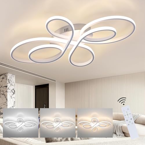 ZMH Deckenlampe LED Deckenleuchte Wohnzimmer - Wohnzimmerlampe dimmbar Groß 100cm 90W Modern in Weiß Schlafzimmerlampe Deckenbeleuchtung Schlafzimmer mit Fernbedienung Design für Esszimmer Küche Büro von ZMH
