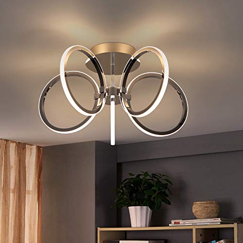 ZMH Deckenlampe LED Deckenleuchte Wohnzimmer: Modern 37W Wohnzimmerlampe ‎Chrom 5 Ringe Schlafzimmerlampe Design 3000K Warmweiß Deckenbeleuchtung Metall Schlafzimmer Arbeitszimmer Büro Kinderzimmer von ZMH