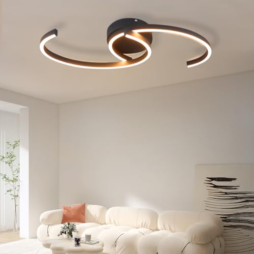 ZMH Deckenlampe LED Deckenleuchte Wohnzimmer - Wohnzimmerlampe Modern 60CM Schlafzimmerlampe Schwarz 24W Schlafzimmer Deckenbeleuchtung Flurlampe Warmweiß für Schlafzimmer Küche Flur Esszimmer von ZMH