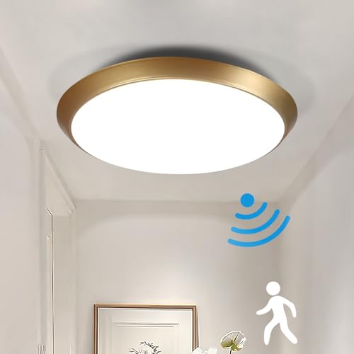 ZMH Deckenleuchte mit Bewegungsmelder innen: 15W Deckenlampe LED Gold Deckenbeleuchtung mit Bewegungssensor IP44 Rund Kellerlampe Ø30cm 4000K Flurlampe für Treppenhaus Eingang Werkstatt von ZMH