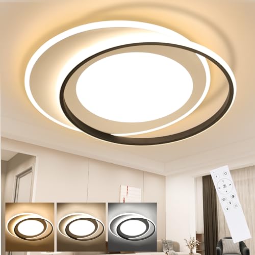 ZMH Deckenlampe LED Deckenleuchte Wohnzimmer - Wohnzimmerlampe Dimmbar mit Fernbedienung 66W Schlafzimmerlampe Modern Schlafzimmer Deckenbeleuchtung Schwarz Weiß Küchenlampe Ring 48.5cm für Küche Flur von ZMH