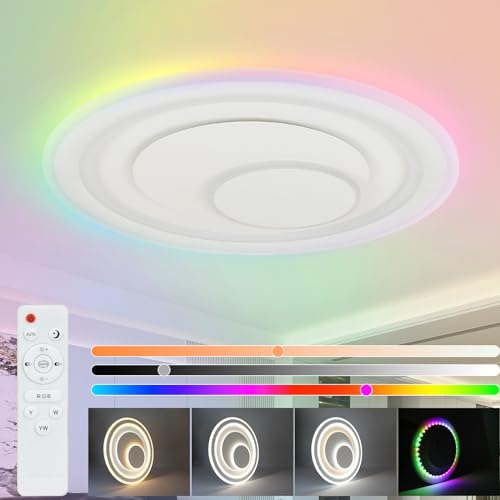 ZMH Deckenlampe LED Dimmbar Deckenleuchte: 50.5CM Weiß Wohnzimmerlampe RGB Acryl Schlafzimmerlampe Modern Rund Küchenlampe Design Bürolampe mit Fernbedienung für Wohnzimmer Schlafzimmer Küche Büro von ZMH