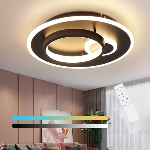 ZMH Deckenlampe Led Deckenleuchte Wohnzimmer - Schwarz Wohnzimmerlampe Dimmbar mit Fernbedienung Schlafzimmerlampe Modern Design Küchenlampe Deckenbeleuchtung für Schlafzimmer Küche Hotel Flur von ZMH