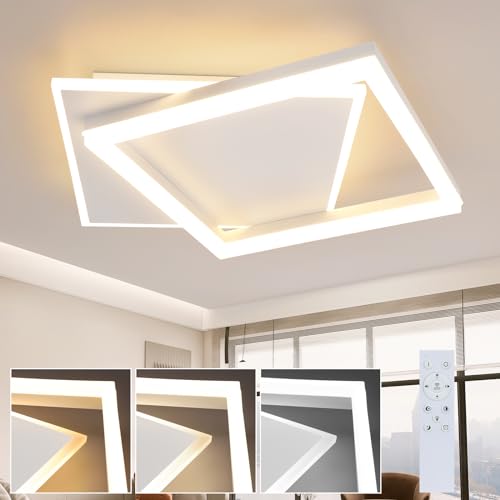 ZMH Deckenlampe LED Deckenleuchte Wohnzimmer - Schlafzimmerlampe Dimmbar mit Fernbedienung 42W Wohnzimmerlampe Modern Design Küchenlampe Eckig Schlafzimmer Deckenbeleuchtung Weiß aus Acryl für Küche von ZMH