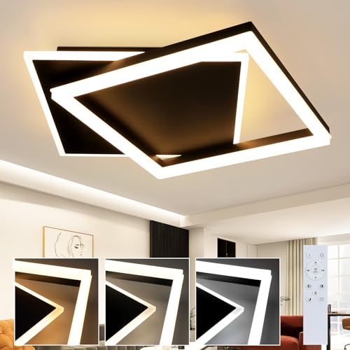 ZMH Deckenlampe LED Deckenleuchte Schlafzimmer - Schwarz Wohnzimmerlampe dimmbar 42W Modern Schlafzimmerlampe mit Fernbedienung eckig Deckenbeleuchtung aus Acryl für Wohnzimmer Küche Esszimmer von ZMH