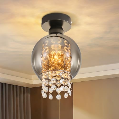 ZMH Deckenlampe Schlafzimmer Deckenleuchte Flur - Flurlampe Glas Schwarz E27 Schlafzimmerlampe Rauchgrau Vintage Deckenbeleuchtung Industrial Retro Küchenlampe Kristall für Küche(ohne Leuchtmittel) von ZMH