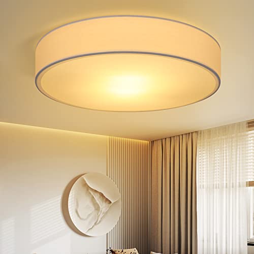 ZMH Deckenlampe Schlafzimmer Deckenleuchte Rund - Modern Schlafzimmerlampe 2 Flammig E27 Stoff Wohnzimmerlampe Weiß 38CM Küchenlampe mit Stoffschirm Flurlampe für Wohnzimmer Küche Flur von ZMH