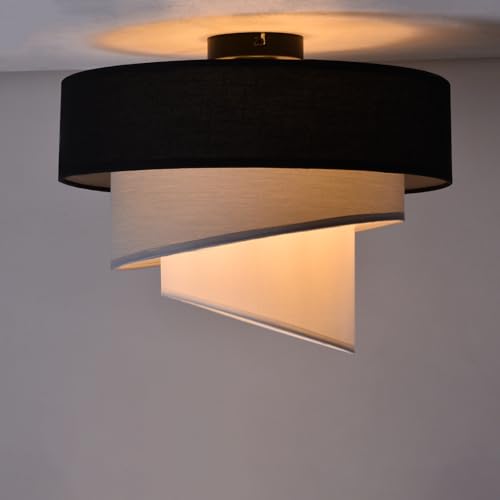 ZMH Deckenlampe Schlafzimmer Deckenleuchte Stoffschirm - E27 Stoffdeckenlampe Ø40cm Warmweiß Schlafzimmerlampe Stoff Schwarz Modern Deckenbeleuchtung für Küche Flur Büro (ohne Leuchtmittel) von ZMH