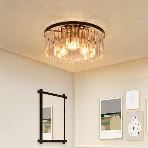 ZMH Deckenlampe Schlafzimmer Deckenleuchte Wohnzimmer - Schlafzimmerlampe Schwarz E27 Wohnzimmerlampe Modern Design Deckenbeleuchtung Esszimmer Küchenlampe Kristall für Küche Büro(ohne Leuchtmittel) von ZMH