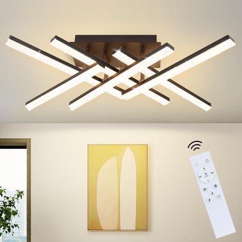 ZMH Deckenlampe LED Deckenleuchte Wohnzimmer - Wohnzimmerlampe Modern 52CM Schlafzimmerlampe Schwarz Dimmbar mit Fernbedienung 36W Küchenlampe Kristall für Schlafzimmer Küche Flur Esszimmer von ZMH