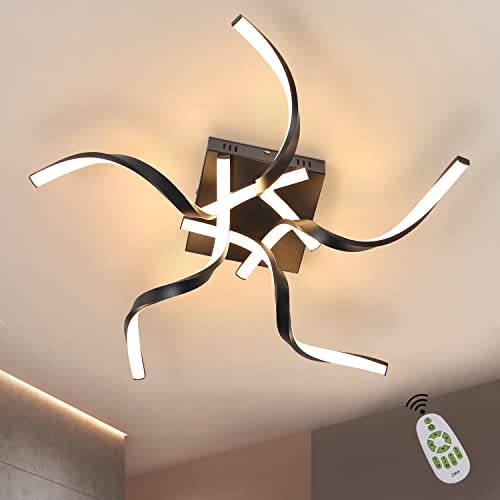 ZMH Deckenlampe LED Deckenleuchte Wohnzimmer dimmbar - 48W Schwarz Schlafzimmerlampe mit Fernbedienung 65CM Modern Design Wellenförmig Wohnzimmerlampe Deckenbeleuchtung für Küchen Büro Flur von ZMH