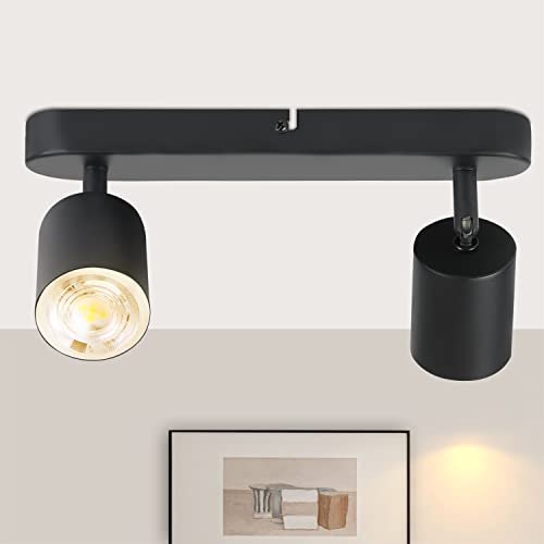 ZMH LED Deckenlampe Deckenstrahler 2 Flammig - Schwarz Deckenleuchte Flur Metall Deckenspots Schwenkbar GU10 Design Strahler 350° Spots für Wohnzimmer Schlafzimmer Treppenhaus Küche - Ohne Glühbirne von ZMH