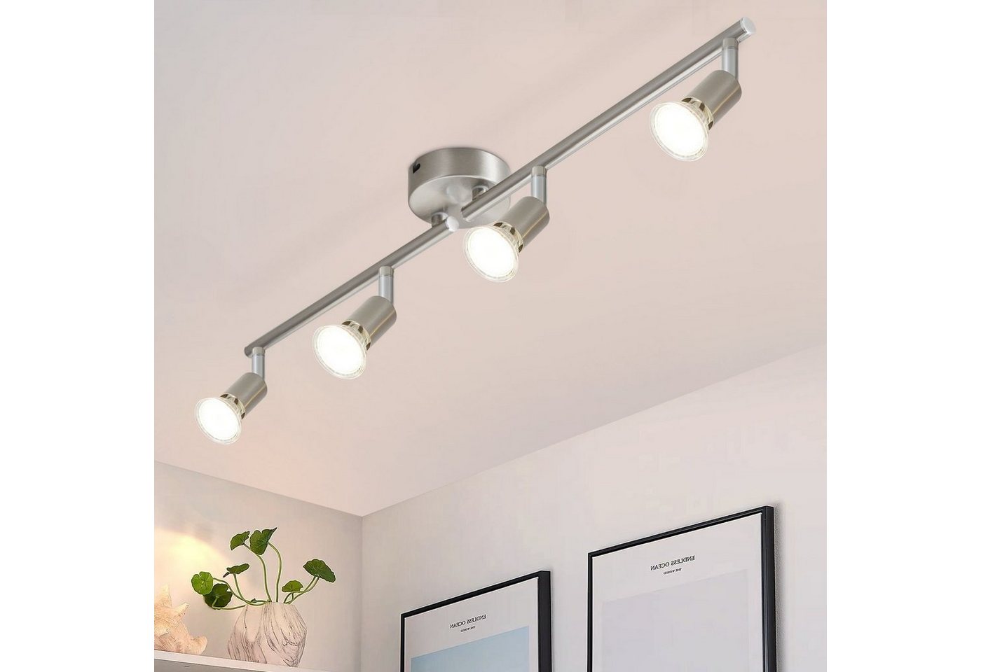 ZMH Deckenleuchte 4 Flammig-GU10 Modern Deckenspot Schwenkbar Wohnzimmer Schlafzimmer, Einfache Installation, ohne Leuchtmittel, 350°Drehbar Spot Strahler Edelstahl Decke innen von ZMH