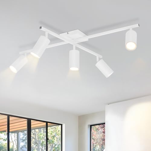 ZMH Deckenleuchte 5 flammig Deckenstrahler Weiß: Deckenlampe Wohnzimmer GU10 Spots Strahler Küche 350° Schwenkbar modern Küchenlampe Deckenspots für Schlafzimmer Esszimmer - Ohne Leuchtmittel von ZMH