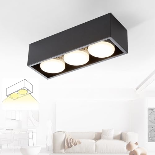 ZMH Deckenleuchte Aufputz LED Deckenspots - Schwarz Deckenstrahler Eckig mit 3 Flammig Schwenkbar Modern Aufbauspot Warmweiß 3x5W GX53 Aufbaustrahler für Küche Wohnzimmer Esszimmer Schlafzimmer Flur von ZMH