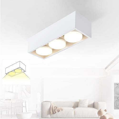 ZMH Deckenleuchte Aufputz LED Deckenspots - Weiß Deckenstrahler Modern Aufbaustrahler mit 3 Flammig Schwenkbar Aufbauspot Eckig Warmweiß 3x5W GX53 für Küche Wohnzimmer Esszimmer Schlafzimmer Flur von ZMH