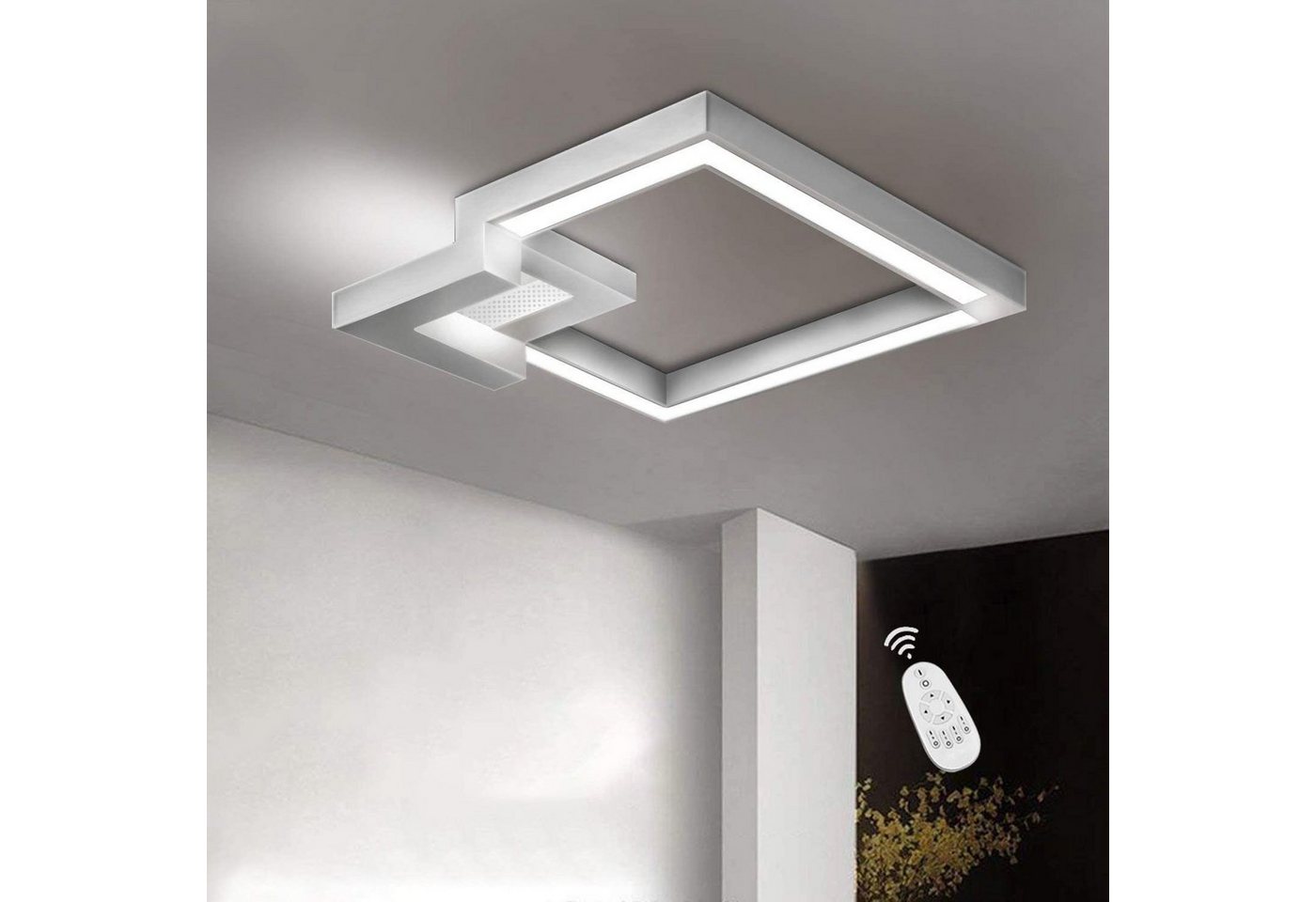 ZMH Deckenleuchte LED Deckenlampe Eckig stufenlos für Wohnzimmer Badezimmer, LED fest integriert, Tageslichtweiß von ZMH