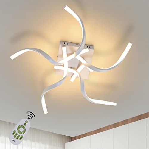 ZMH Deckenleuchte LED Deckenlampe Wohnzimmer Weiß Dimmbar 48W 65CM Wellenförmig Modern Design Schlafzimmerlampe Wohnzimmerlampe Küchenlampe Bürolampe Flurlampe mit Fernbedienung Deckenbeleuchtung von ZMH