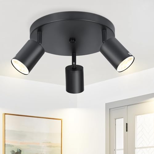 ZMH LED Deckenleuchte Schwarz Deckenstrahler - Deckenlampe 3 Flammig Rund Deckenspots GU10 Strahler Metall Küchenlampe Schwenkbar 350° Spotleuchte für Wohnzimmer Schlafzimmer Küche Flur - Ohne Birne von ZMH