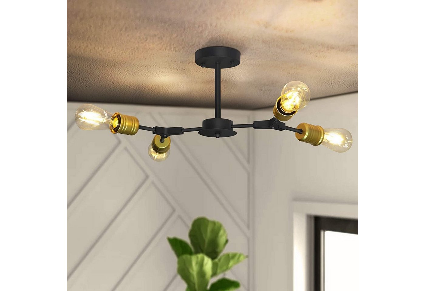 ZMH Deckenleuchte Vintage Deckenlampe Wohnzimmer 4/6/9 mit E27 Golde Fassung, ohne Leuchtmittel, Schwarz von ZMH