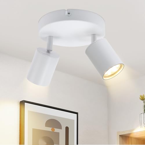 ZMH Deckenstrahler 2 Flammig Deckenleuchte Weiß: Deckenlampe Spots Strahler Deckenspots GU10 350°Schwenkbar Modern Flurlampe rund Wandstrahler für Wohnzimmer Schlafzimmer Küche (Ohne Leuchtmittel) von ZMH