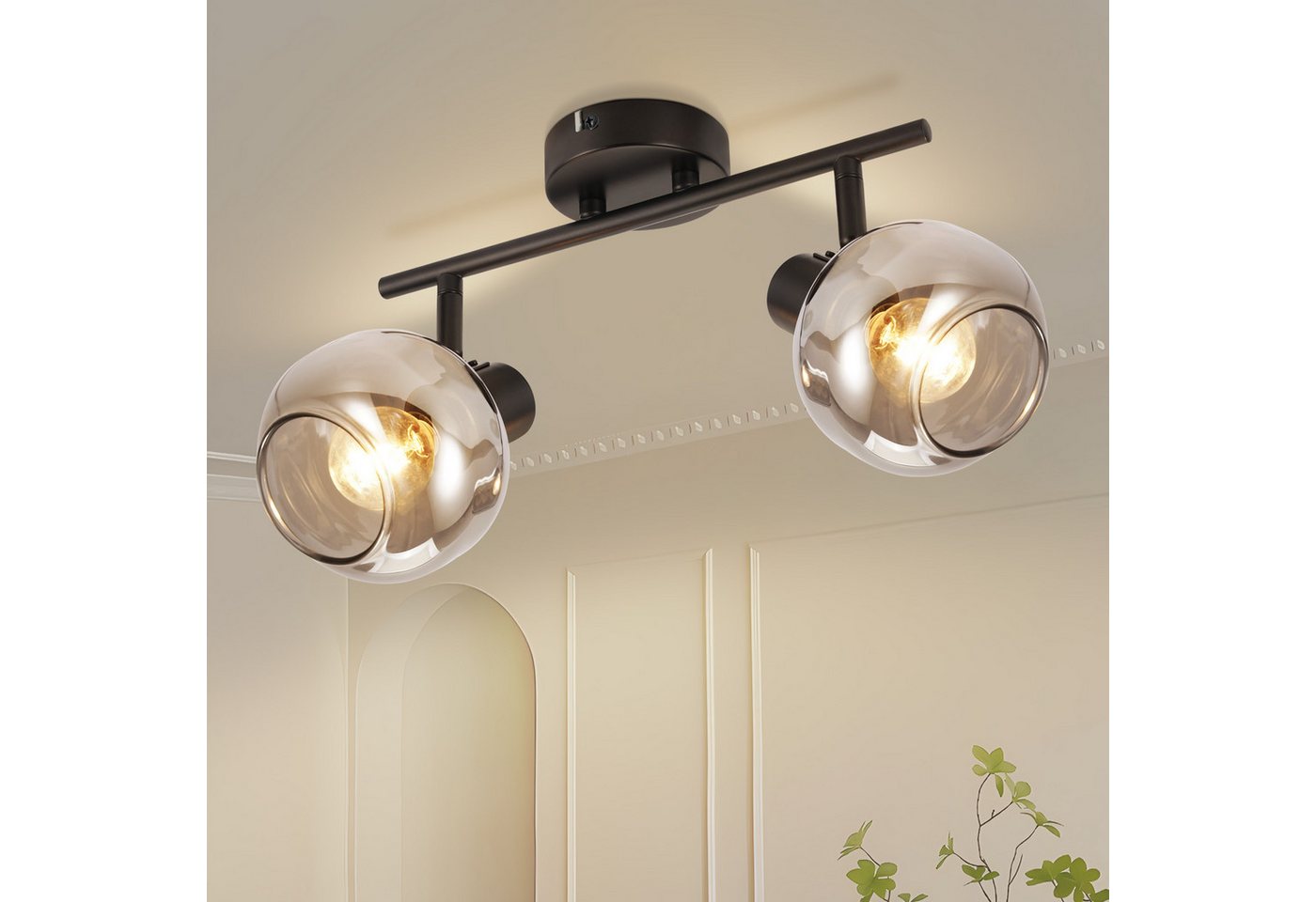 ZMH Deckenleuchte Wohnzimmer 350° Drehbar Rauchgrau Glas Retro Flurlampe für Küche, Vertikale Drehung: 90 Grad, ohne Leuchtmittel, 2 Flammig E14 Fassung Schwarz Deckenbeleuchtung ZMH Deckenleuchte Wohnzimmer 350° Drehbar Rauchgrau Glas Retro Flurlampe für Küche, Vertikale Drehung: 90 Grad, ohne Leuchtmittel, 2 Flammig E14 Fassung Schwarz Deckenbeleuchtung von ZMH
