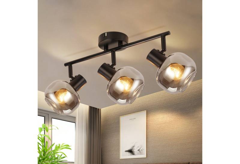 ZMH Deckenleuchte Wohnzimmer 350° Drehbar Rauchgrau Glas Retro Flurlampe für Küche, Vertikale Drehung: 90 Grad, ohne Leuchtmittel, 3 Flammig E14 Fassung Schwarz Deckenbeleuchtung von ZMH